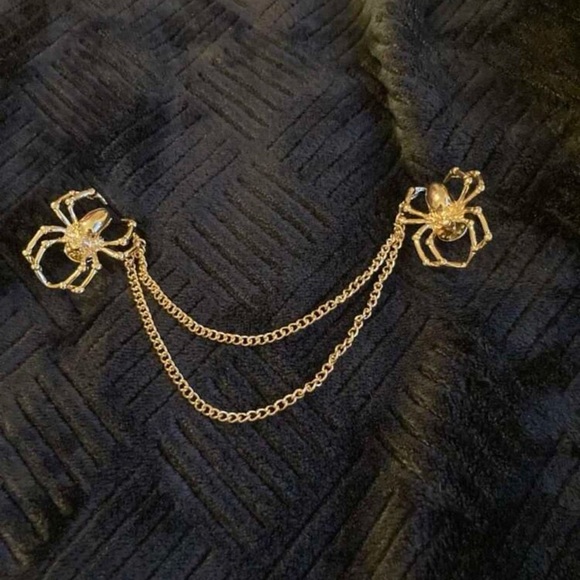 🕷 Awesome Double Metallic Spider Collar Cascading Tassel Chains Brooch Pins 🕷 - Picture 8 of 13